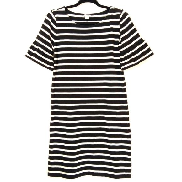 J. Crew Striped Ruffle Black white Chic Dress S - Picture 5 of 10